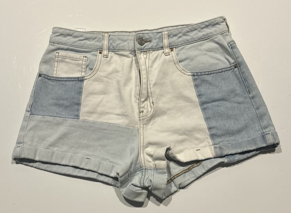 PACSUN Women’s Patchwork High Waist Multi Blue Color Denim Mom Shorts Jr Size 30